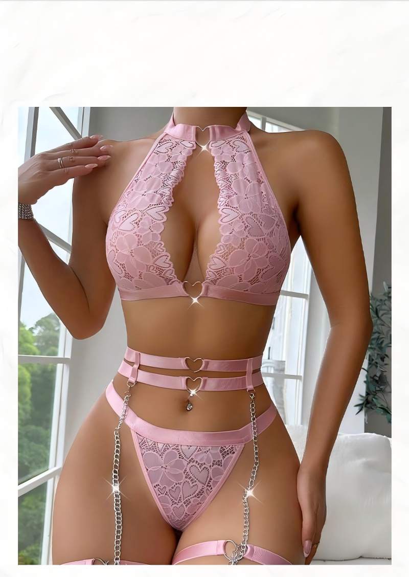 Conjunto de Lingerie Sexy com  - Plunge Bra Push Up avaliação e preço