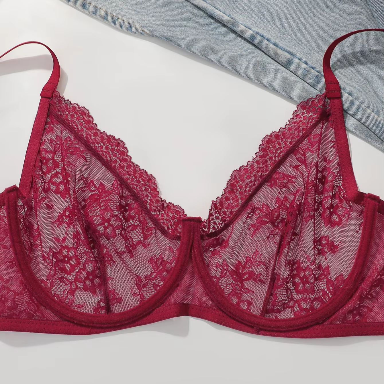 Sutiã de Renda Vermelha Plus S - Sheer Mesh Bra avaliação e preço