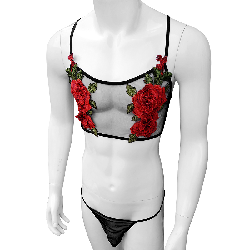 Sexy bordado masculino ver atr - Sheer Mesh Bra avaliação e preço